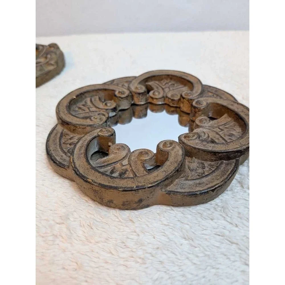Ornate Decorative Round Mirrors Set of 3 Brown Rustic Vintage Accent